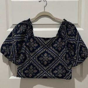 LOFT Navy Patterned Crop Top